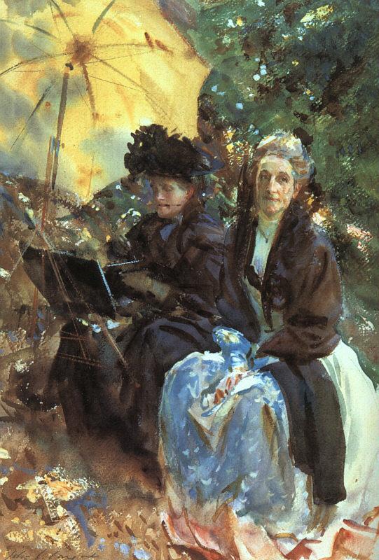 John Singer Sargent Miss Wedgewood and Miss Sargent Sketching Norge oil painting art
